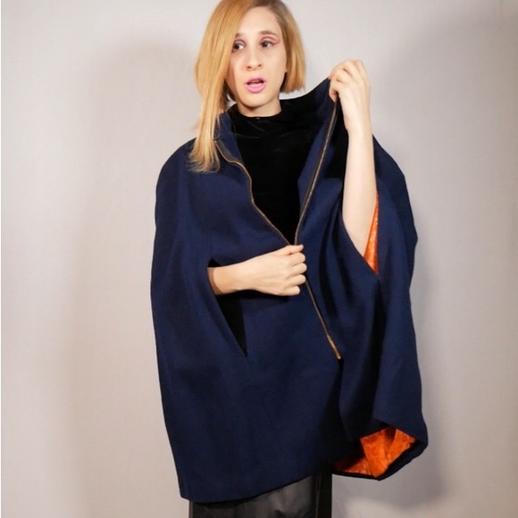Dark Blue Cosplay Cape Orange Sparkley Lining - Picture 6 of 9
